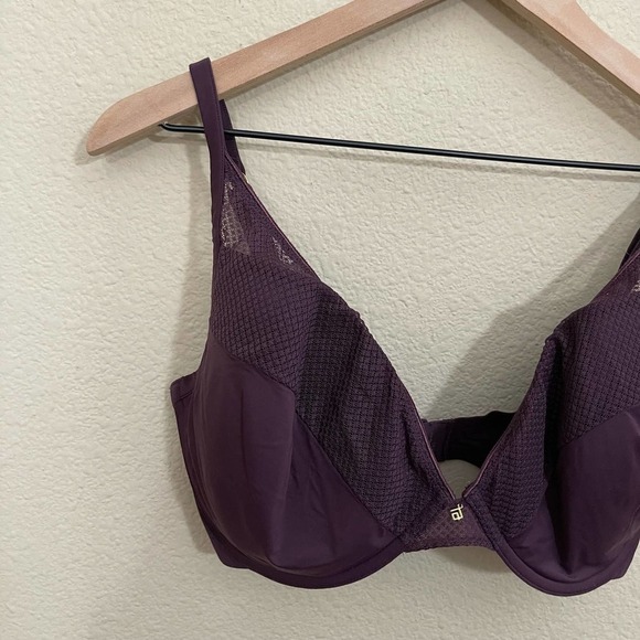 ThirdLove Geo Lace Plunge Memory Foam Mesh Underwire T-Shirt Bra Plum Purple 34G - Picture 4 of 11